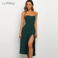 Lossky Sexy Backless Sleeveless Bandage Midi Dress Summer Beach Strapless Dresses Casual Clothes For Women  Green Sundress - SunLify