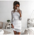 Lossky Sexy Lace Stitching Hollow Out Dress Elegant Women Sleeveless White Summer Chic Short Club Party Clothes Dresses - SunLify