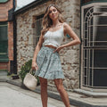 Lossky Skirt Women Floral Print Ruffle Lace-up Pleate Mini Skirt Boho Chi High Waist Short Summer Beach Wooden Ear Skirt Female - SunLify