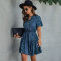 Lossky Women Cotton Mini Dress Fashion Summer Plaid Snake Short Sleeve Casual Ruched Short Nice Shirt Dress Clothes Elegant - SunLify