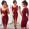 Lossky Women Sexy Club Low Cut Bodycon Dress Red Velvet Sheath  Burgundy Fashion Black Pure Spring pencil dresses for office - SunLify