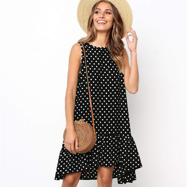 Lossky Women Summer Dress Polka Dot Chiffon Sleeveless Beach Mini Casual Yellow Sundress  Fashion Plus Size Dress For Women - SunLify