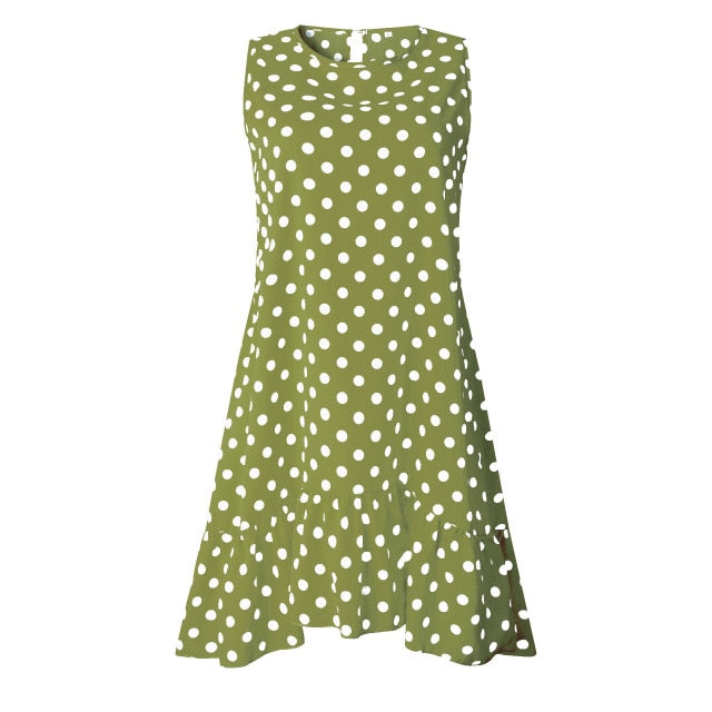 Lossky Women Summer Dress Polka Dot Chiffon Sleeveless Beach Mini Casual Yellow Sundress  Fashion Plus Size Dress For Women - SunLify