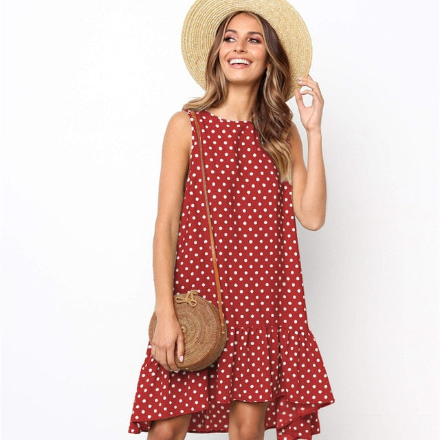 Lossky Women Summer Dress Polka Dot Chiffon Sleeveless Beach Mini Casual Yellow Sundress  Fashion Plus Size Dress For Women - SunLify