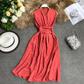 V-Neck Sleeveless Dresses French Chic Cross Drawstring Slim Waist - SunLify