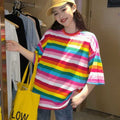 Women Rainbow Striped Tops Summer Short Sleeve Korean Punk T-shirt - SunLify