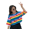 Women Rainbow Striped Tops Summer Short Sleeve Korean Punk T-shirt - SunLify