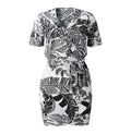 Pencil Dress Women Print Casual Mini Short Dresses Bow Belted Ladies Summer Short Sleeve Fitted Clothing  Dresses For Women - SunLify