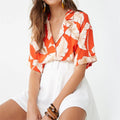 Summer Blouse Women Short Sleeve Blouse Casual  Print Tops Shirt - SunLify