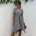 Summer Dress Women Asymmetrical Plaid Sundresses Casual Black Fitted Clothing Knees Leisure  Red Clothes For Women Everyday - SunLify