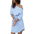 Summer Women Dress Blue Striped Shirt Short Dress Mini Sexy Side Split Half Sleeve Beach Dresses  Plus Size Sundress 3XL - SunLify