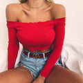 Summer Women Off Shoulder Tank Tops Slim Sleeve Off Shoulder Crop Tops - SunLify