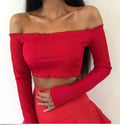 Summer Women Off Shoulder Tank Tops Slim Sleeve Off Shoulder Crop Tops - SunLify