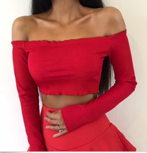 Summer Women Off Shoulder Tank Tops Slim Sleeve Off Shoulder Crop Tops - SunLify