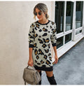 Sweater Dress Autumn Winter Long Sleeve Women Fashion Vintage Leopard Print Warm Knitted Clothes Ladies Dresses New Arrival - SunLify