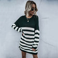 Sweater Dress Women Autumn Winter Casual Patchwork Striped Long Sleeve Knitted Womens Clothes Loose Fitted Dresses  Fashion - SunLify