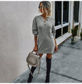 Sweater Dresses Women Autumn Winter Long Sleeve Knitted Clothes Casual Ladies Pure Black Button Slim Fit Dress Fall  Fashion - SunLify