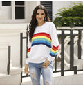 Sweater Women Autumn Winter Long Sleeve Rainbow Striped Top White Knitted Pullover Sweaters  Fashion Womans Clothes Knitwear - SunLify