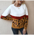 Sweater Women Leopard Patchwork Autumn Winter Ladies Long Sleeve Jumper Pullover Sweaters Top Brown Fashion Womens Clothing - SunLify