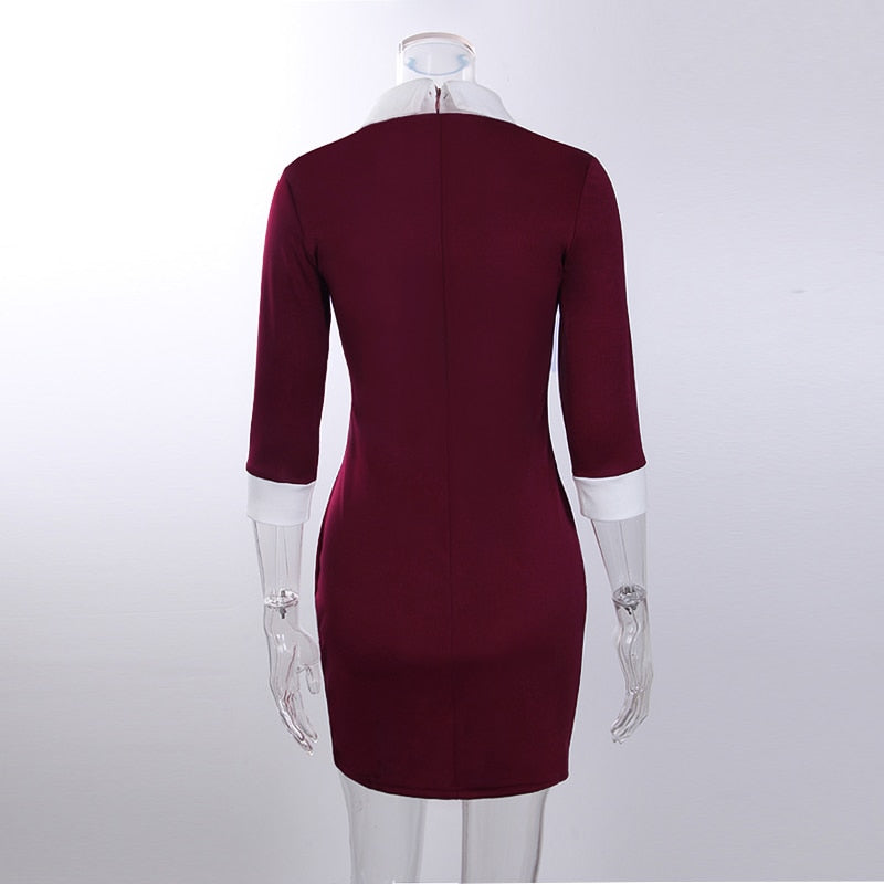 Winter Autumn Women Dress Turn-Down Collar Slim Casual Dress - SunLify