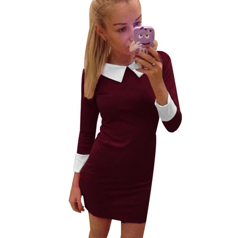 Winter Autumn Women Dress Turn-Down Collar Slim Casual Dress - SunLify