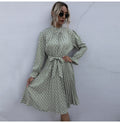 Woman Long Dress Autumn Spring Elegant Polka Dot Print Ruched Bow Dresses Casual Black Long Sleeve Trendy Clothes For Women - SunLify