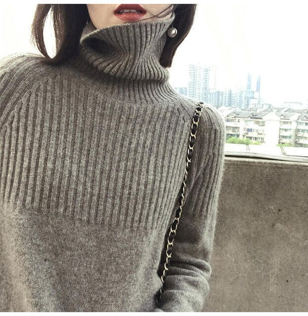 Woman Sweater Black Turtleneck Autumn Winter Knitted Long Sleeve Basic Sweater Plus Size Fashion Oversized Pullover Clothes - SunLify