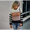 Woman Sweaters Casual Autumn Winter Long Sleeve Striped Print Tops Black Turtleneck Knit Pullover Sweater  Womens Clothes - SunLify