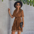 Women Dress Casual Ruffle Bow Lacing-Up Black Summer Sundresses Fitted Everyday Mini Short Clothing High Waist Red  Yellow - SunLify