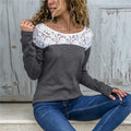 Women Lace Blouse Casual Long Sleeve Tunic O-Neck Patchwork Blouses - SunLify