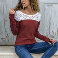 Women Lace Blouse Casual Long Sleeve Tunic O-Neck Patchwork Blouses - SunLify