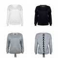 Women Long-sleeve Sweatshirt Round Neck Lace Up Casual Pullover - SunLify