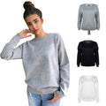 Women Long-sleeve Sweatshirt Round Neck Lace Up Casual Pullover - SunLify