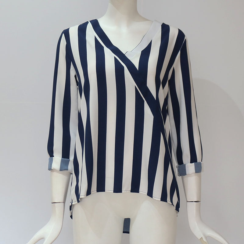 Women Striped Blouse Shirt Long Sleeve - SunLify