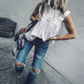 Women Summer Blouse Sleeveless Tops Lace Hollow Tanks Casual Shirt - SunLify