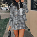 Two-piece plaid tweed women blazer suit Casual streetwear suits - SunLify