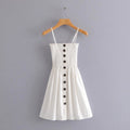 Front-breasted White Elastic Waist Sling Strap Dress - SunLify