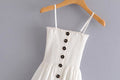 Front-breasted White Elastic Waist Sling Strap Dress - SunLify