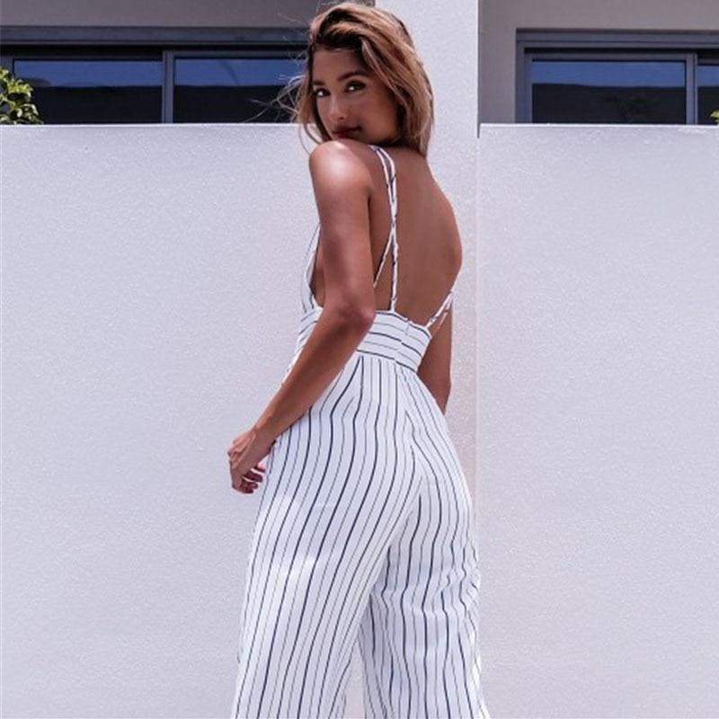 Casual Print Rompers Womens Jumpsuit Striped Women Clothes - SunLify