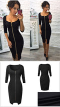 Black Bodycon Dress with Sexy Gold Zipper - SunLify