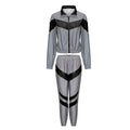 Silver Black Reflective Color Block Sports Hoodie Pants Suit Set - SunLify