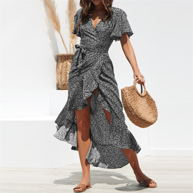 Women Floral Print Boho Long Chiffon Dress - SunLify