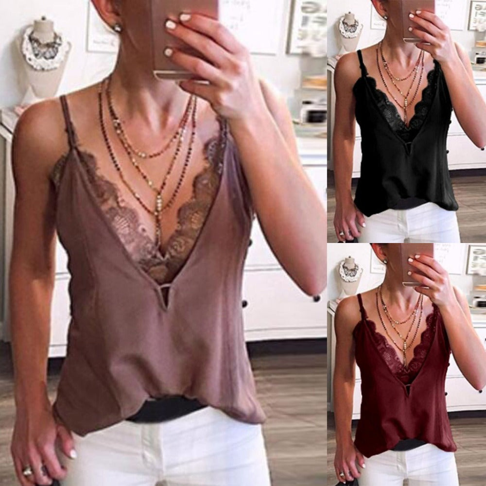 Lace Patchwork Strappy Sleeveless Camis Vest - SunLify