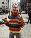 Rainbow Turtleneck Sweaters Women Fashion Striped Oversized Pullover - SunLify