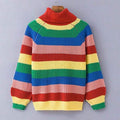 Rainbow Turtleneck Sweaters Women Fashion Striped Oversized Pullover - SunLify