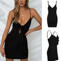 Women bandage mini dress summer New solid Deep V pencil sun dress - SunLify