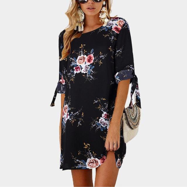 Summer Dress Boho Style Floral Print Chiffon Beach Dress - SunLify