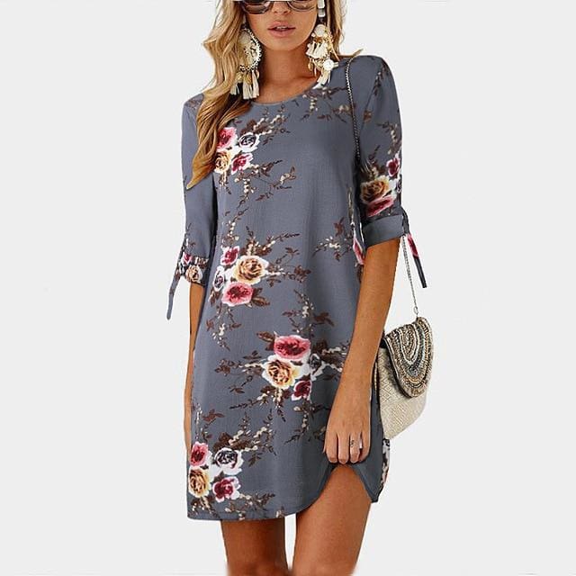 Summer Dress Boho Style Floral Print Chiffon Beach Dress - SunLify