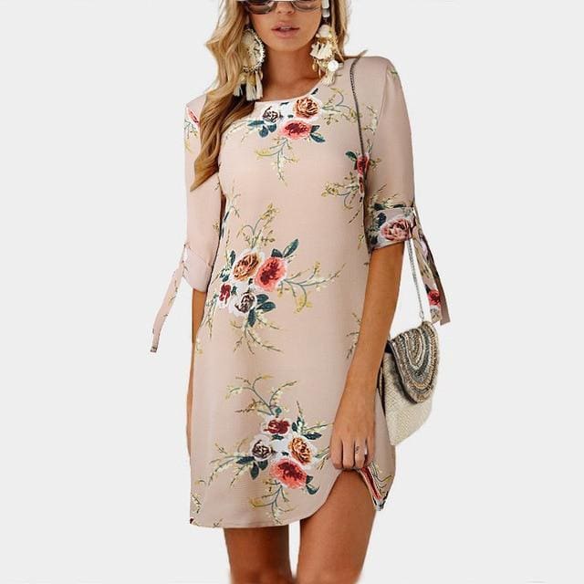 Summer Dress Boho Style Floral Print Chiffon Beach Dress - SunLify