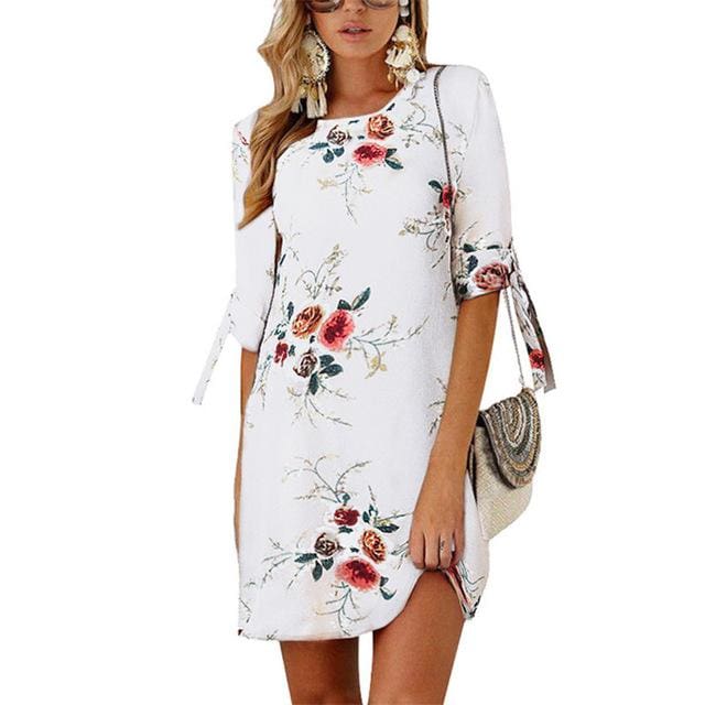 Summer Dress Boho Style Floral Print Chiffon Beach Dress - SunLify